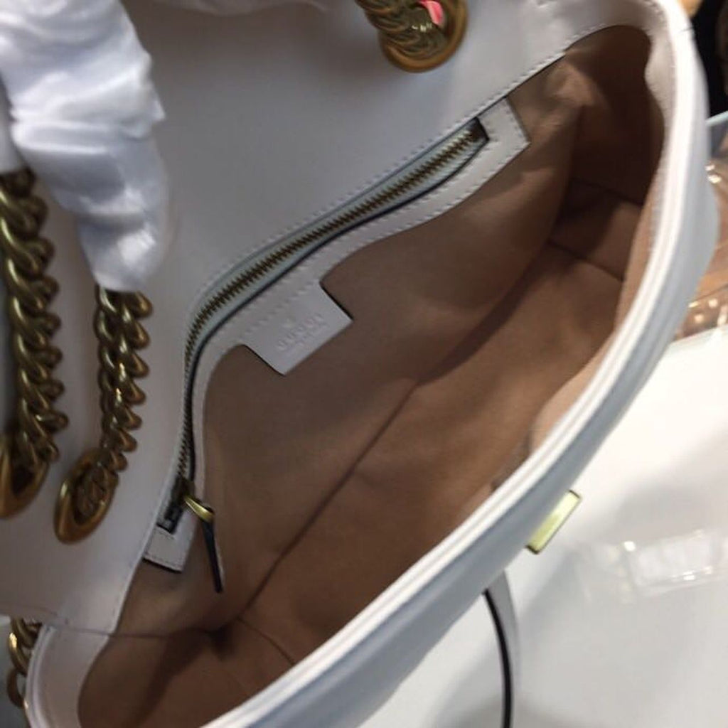 Gucci Marmont Small Matelassé Shoulder Bag White Chevron For Women 10in/25cm 443497 DTDiorT 9022