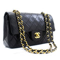 CHANEL Classic Double Flap 9" Chain Shoulder Bag Black Lambskin k80
