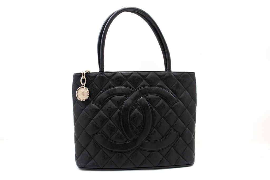 CHANEL SiLouis Vuittoner Medallion Caviar Shoulder Bag Shopping Tote Black SV k57