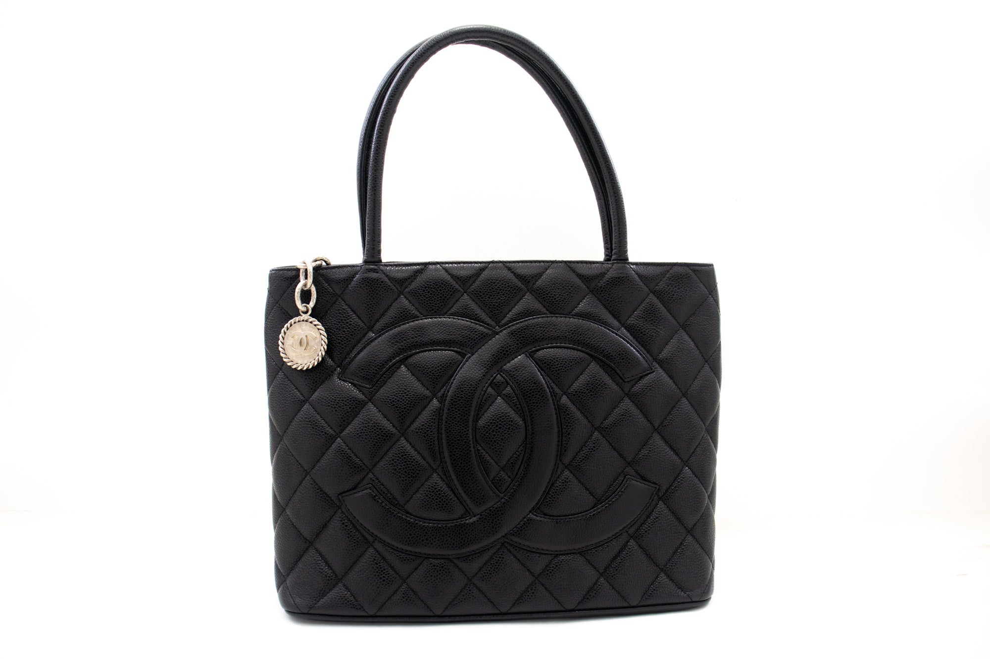 CHANEL SiLouis Vuittoner Medallion Caviar Shoulder Bag Shopping Tote Black SV k57