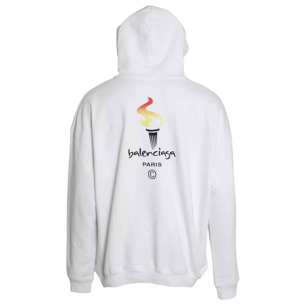 Balenciaga White Cotton Logo Hooded Pullover Oversize Men's Sweater