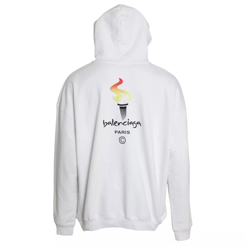 Balenciaga White Cotton Logo Hooded Pullover Oversize Men's Sweater