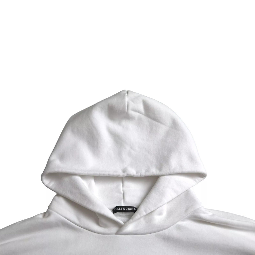 Balenciaga White Cotton Logo Hooded Pullover Oversize Men's Sweater
