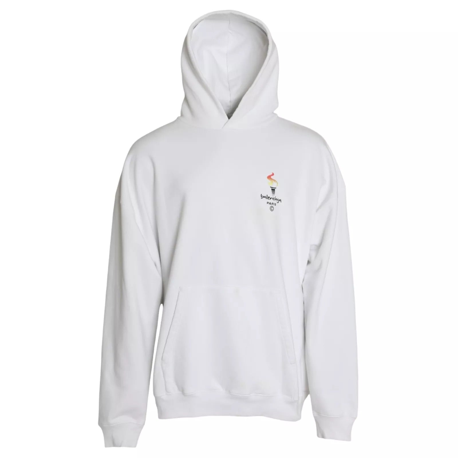 Balenciaga White Cotton Logo Hooded Pullover Oversize Men's Sweater