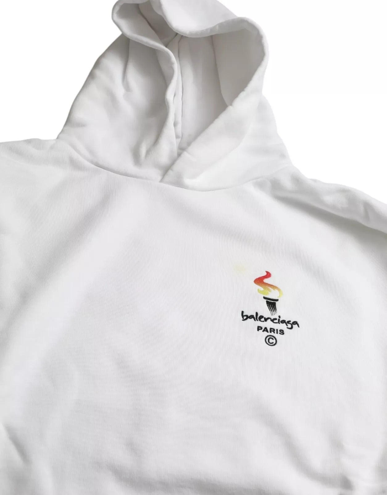 Balenciaga White Cotton Logo Hooded Pullover Oversize Men's Sweater