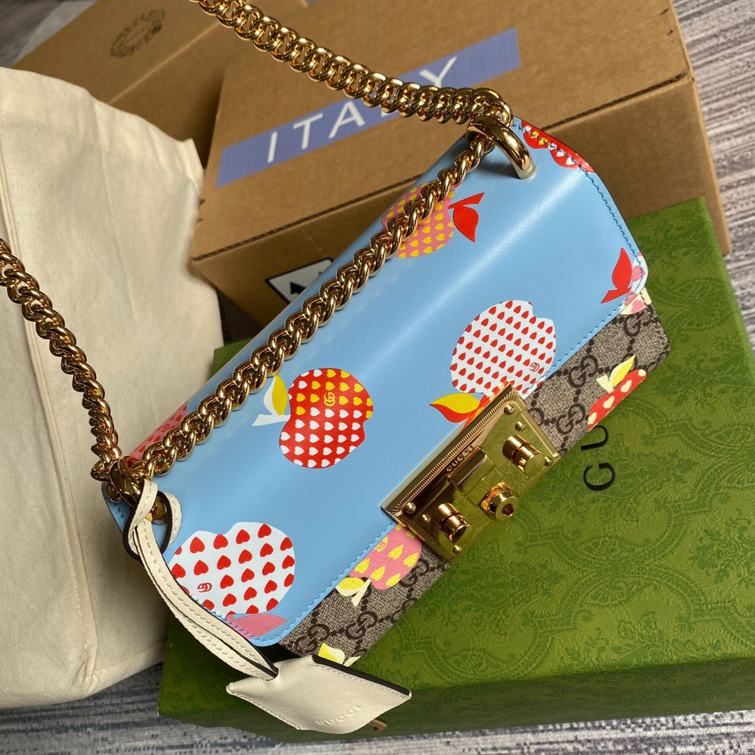 Gucci Padlock Small Gucci Strawberry Shoulder Bag Beige For Women, Women’s Bags 7.9in/20cm Gucci