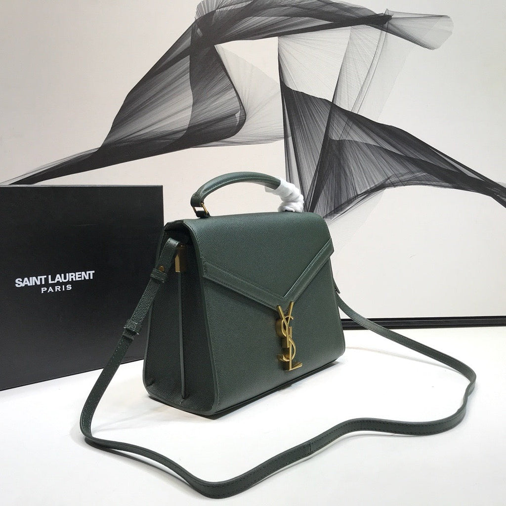 YSSL Cassandra Medium Top Handle Bag In Grain Dark Green For Women 9in/24.5cm YSL