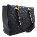 CHANEL Caviar GST 13" Grand Shopping Tote Chain Shoulder Bag Black k54