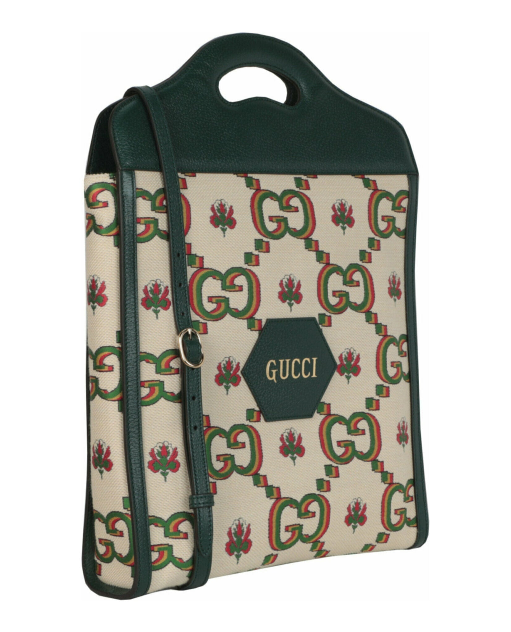 Gucci Womens Gucci Monogram Floral Pattern Jacquard 100th Anniversary Tote