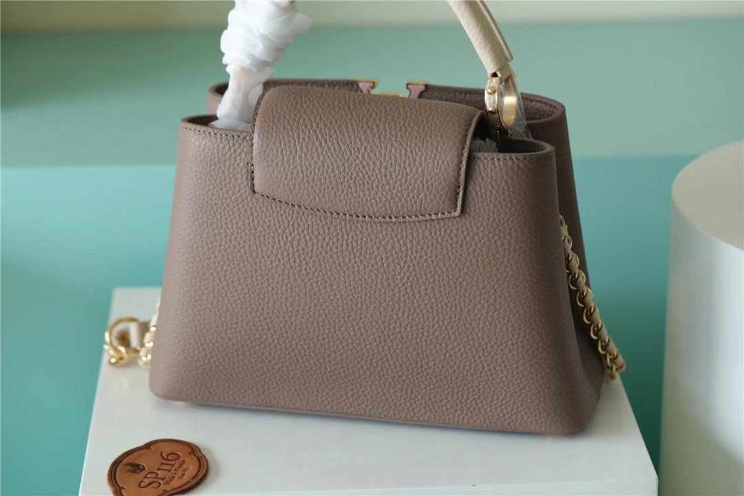 Louis Vuitton Capucines BB Taurillon Smokey Brown Green/ Creme/ Pink For Women, Women’s Bags, Shoulder And Crossbody Bags 10.6in/27cm Louis Vuitton