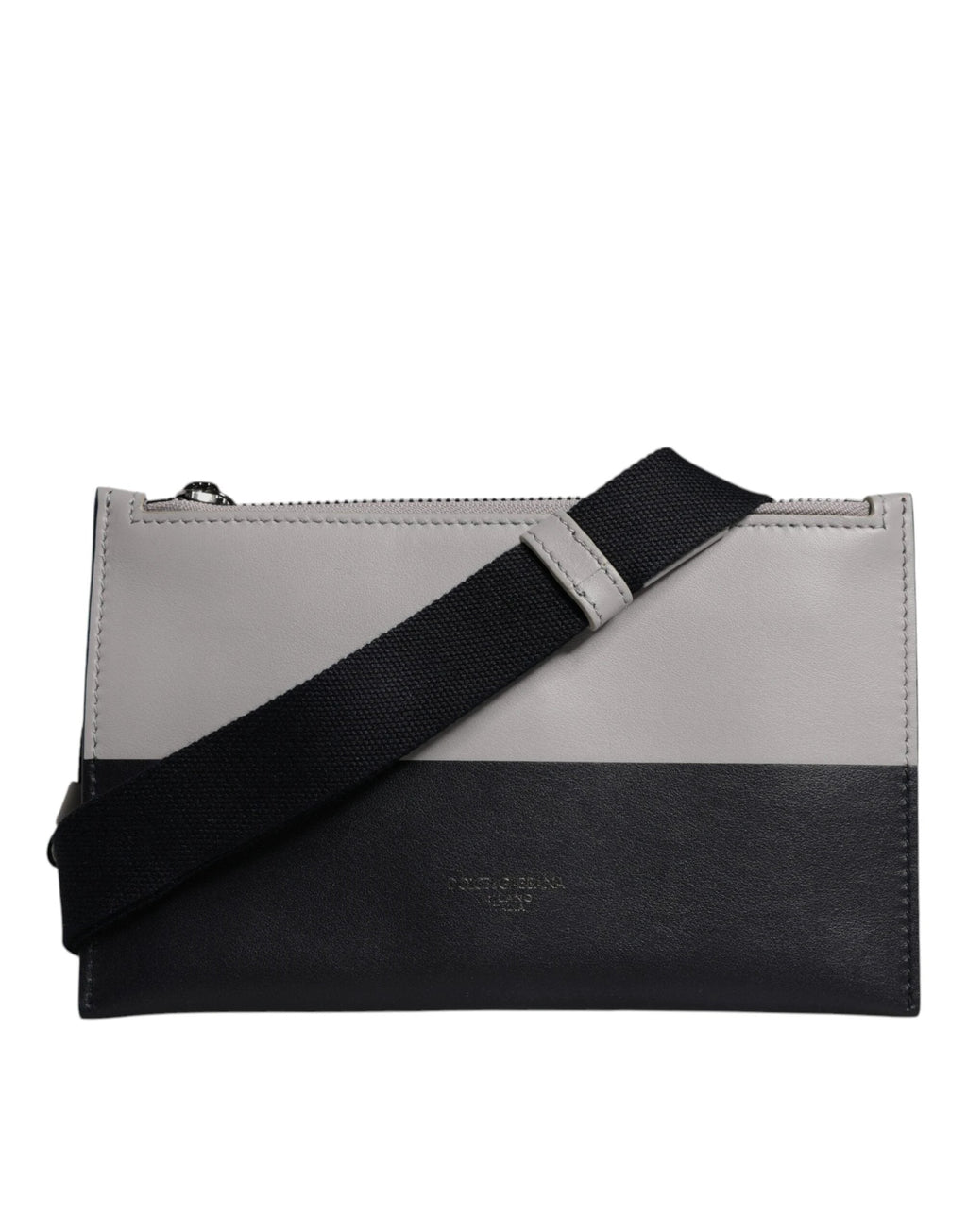 Dolce & Gabbana Black White Leather Logo Embossed Crossbody Bag