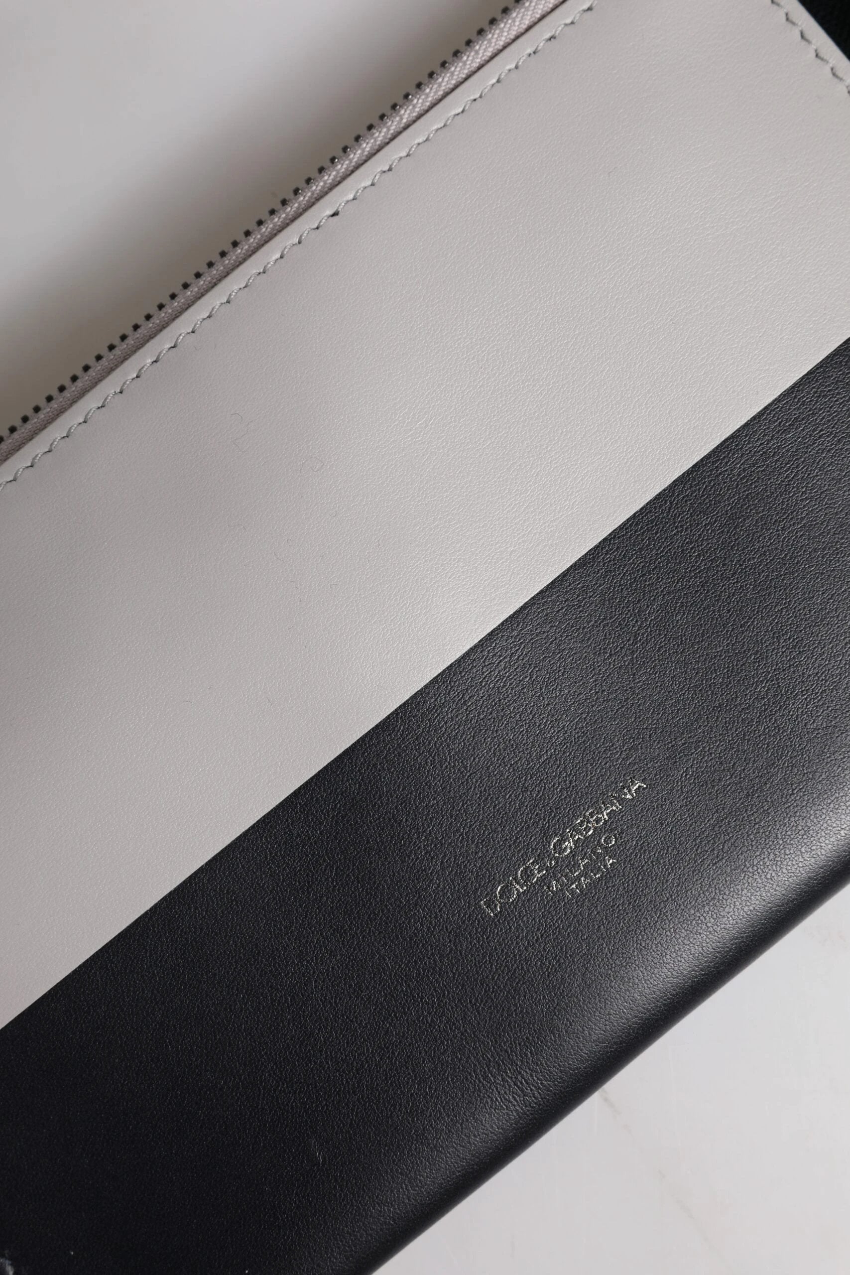 Dolce & Gabbana Black White Leather Logo Embossed Crossbody Bag
