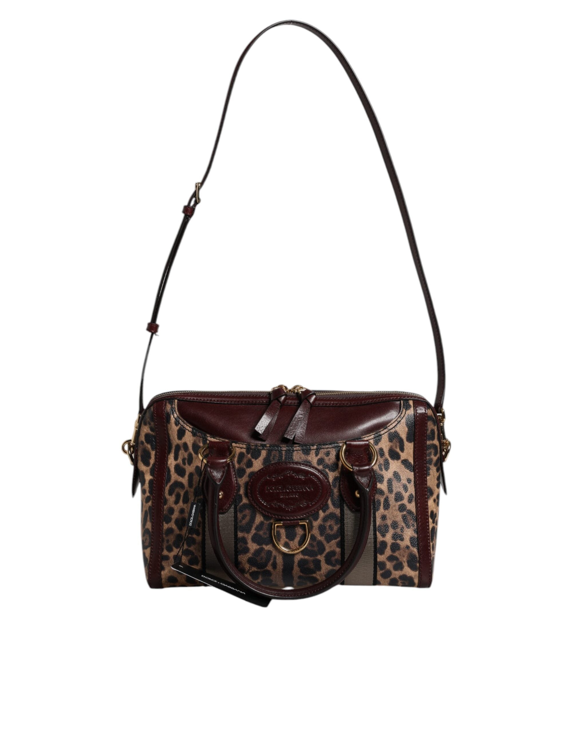 Dolce & Gabbana Brown Leopard Leather Shoulder Strap Duffle Bag