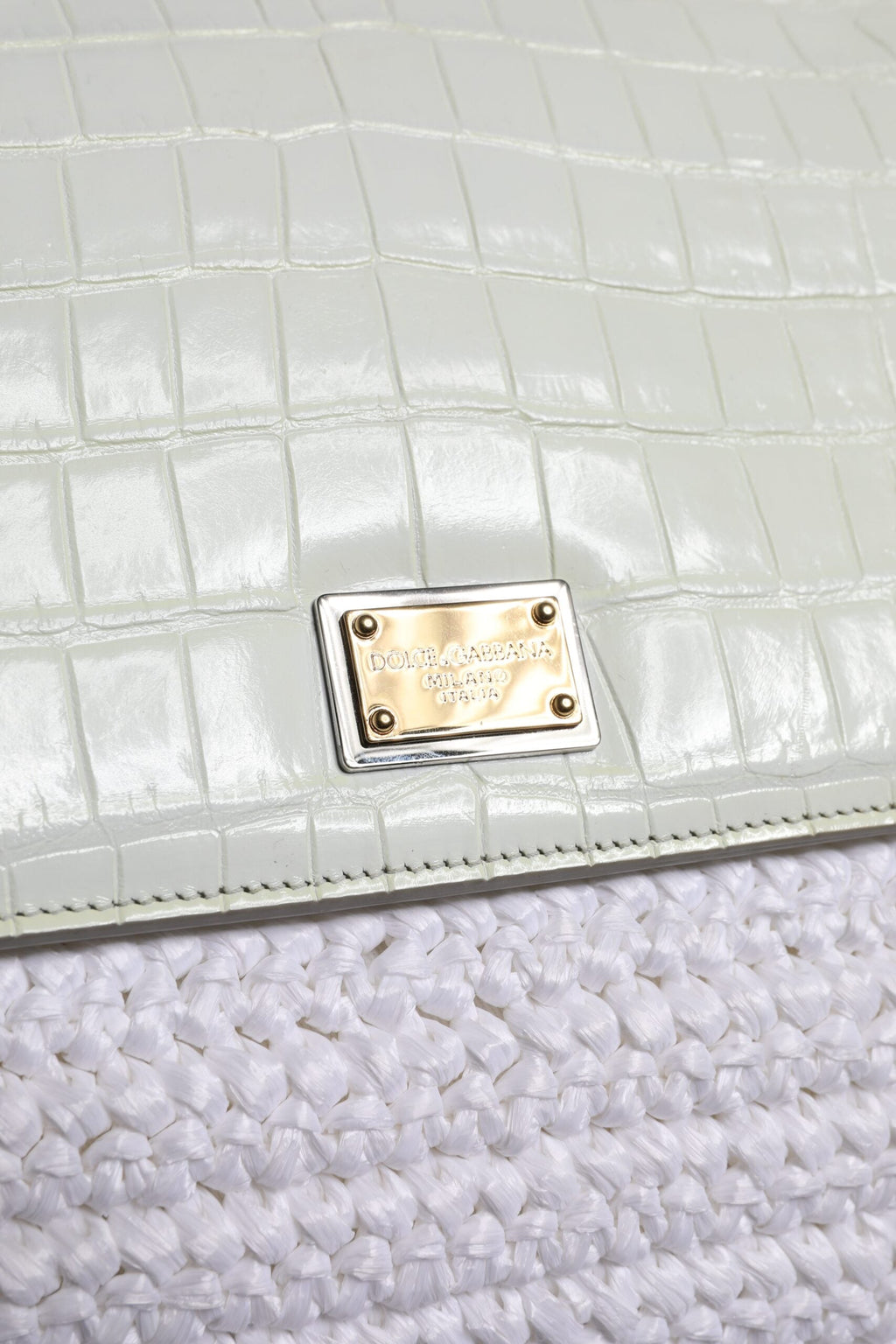 Dolce & Gabbana White Rafia Leather Top Handle Crossbody Bag