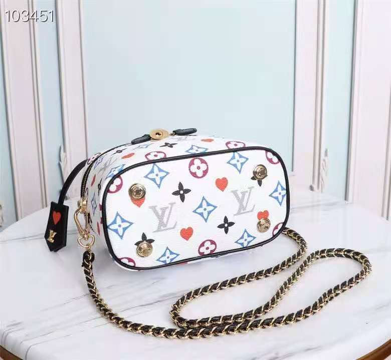Louis Vuitton Vanity PM Bag Game On Monogram Canvas White By Nicolas Ghesquiere For Women, WomenÃƒÂ¢Ã¢â€šÂ¬Ã¢â€žÂ¢s Handbags, Shoulder And Crossbody 7.5in/19cm Louis Vuitton M57458