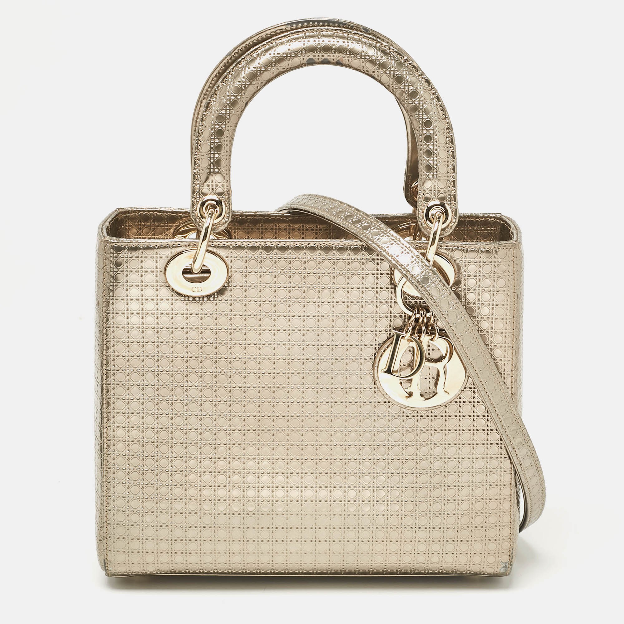 Dior Gold Microcannage  Leather Medium Lady Dior Tote