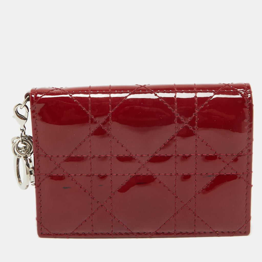 Dior Red Cannage  Leather Lady Dior Flap Card Holder