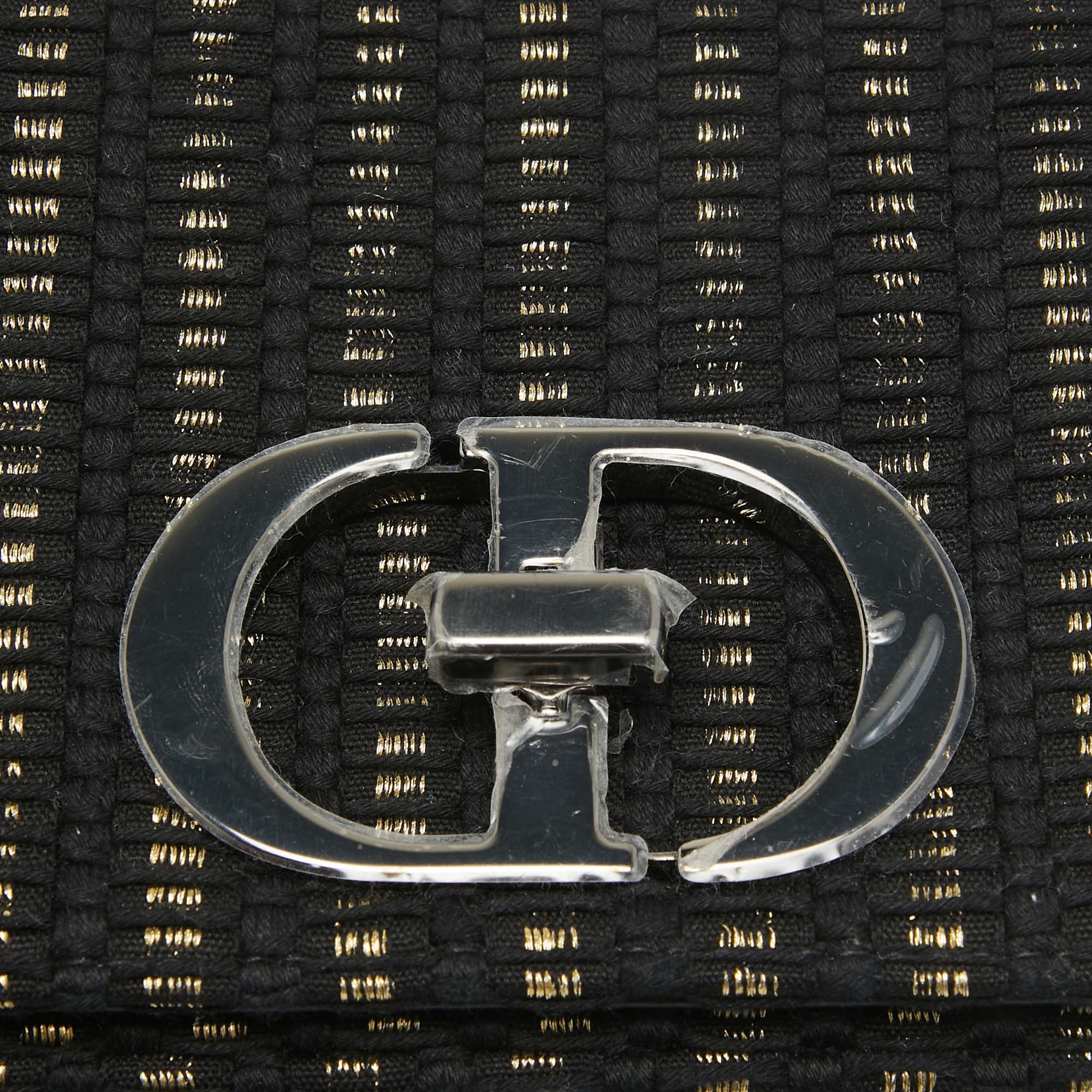 Dior Black/gold Embroidered Fabric Small Caro Shoulder Bag