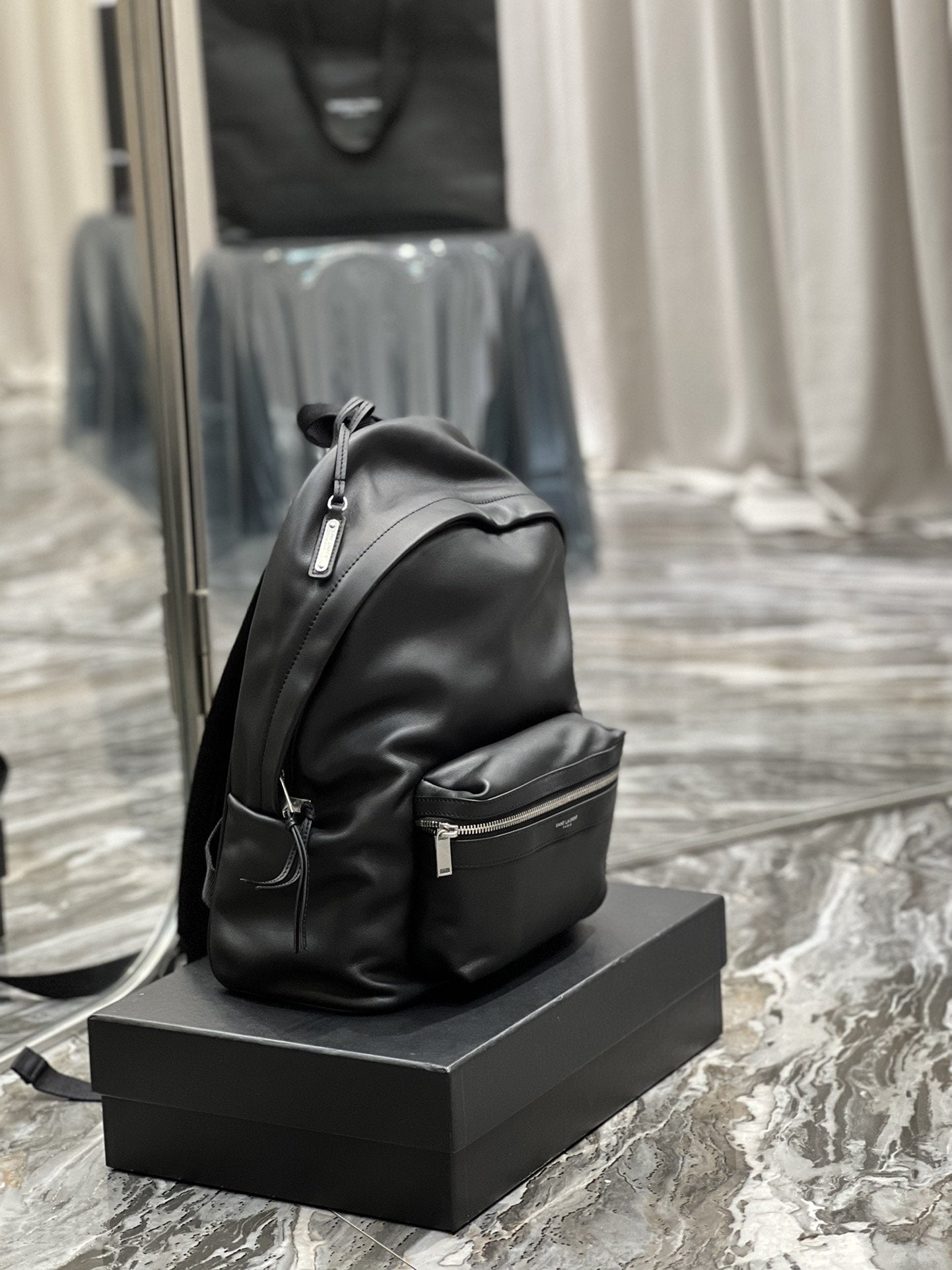 Top Quality City Backpack In Unisex For Women 13.8in/35cm Black YSL