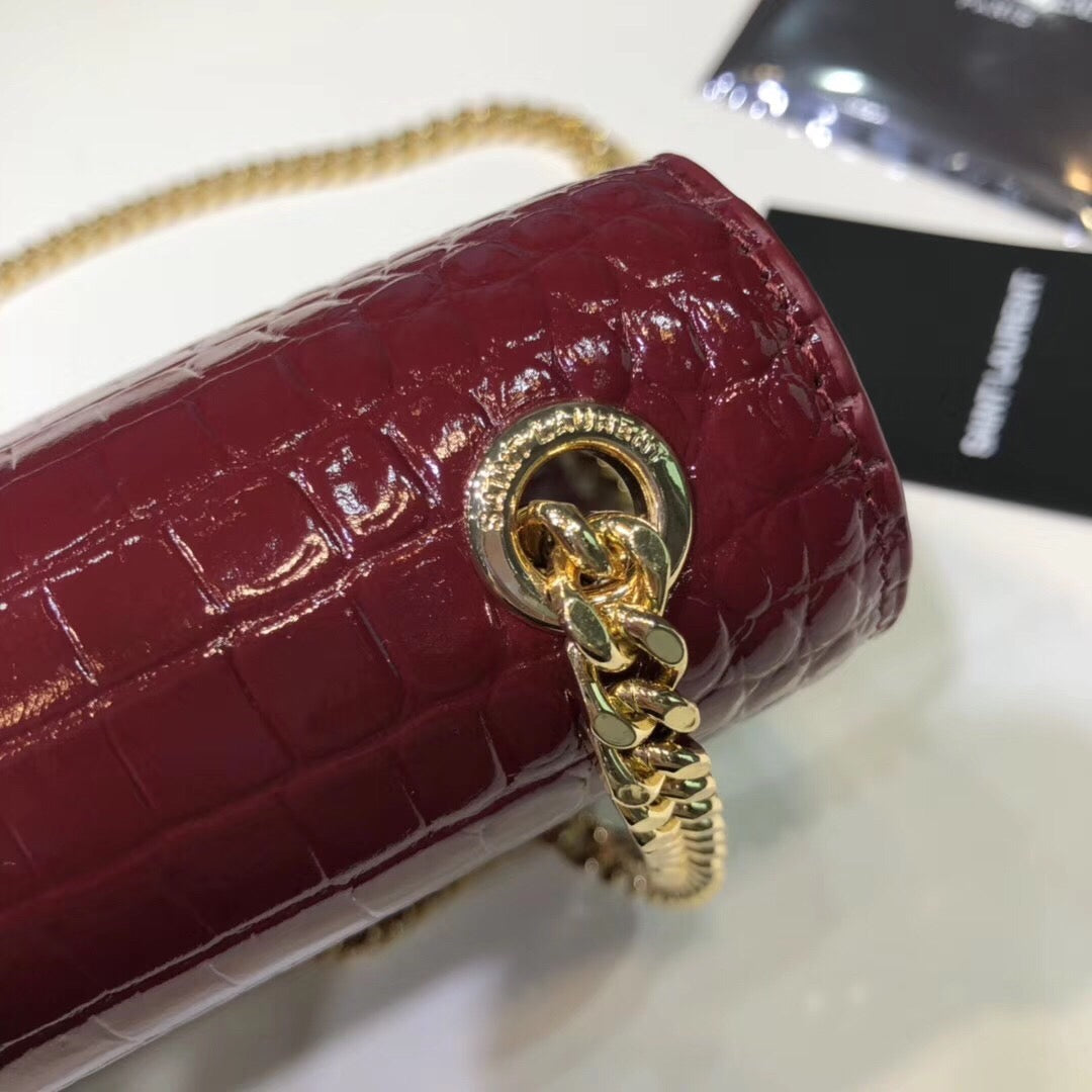 YSSL Kate Small Chain Bag With Tassel In Embossed Burgundy For Women 7.8in/20cm YSLÂ 
