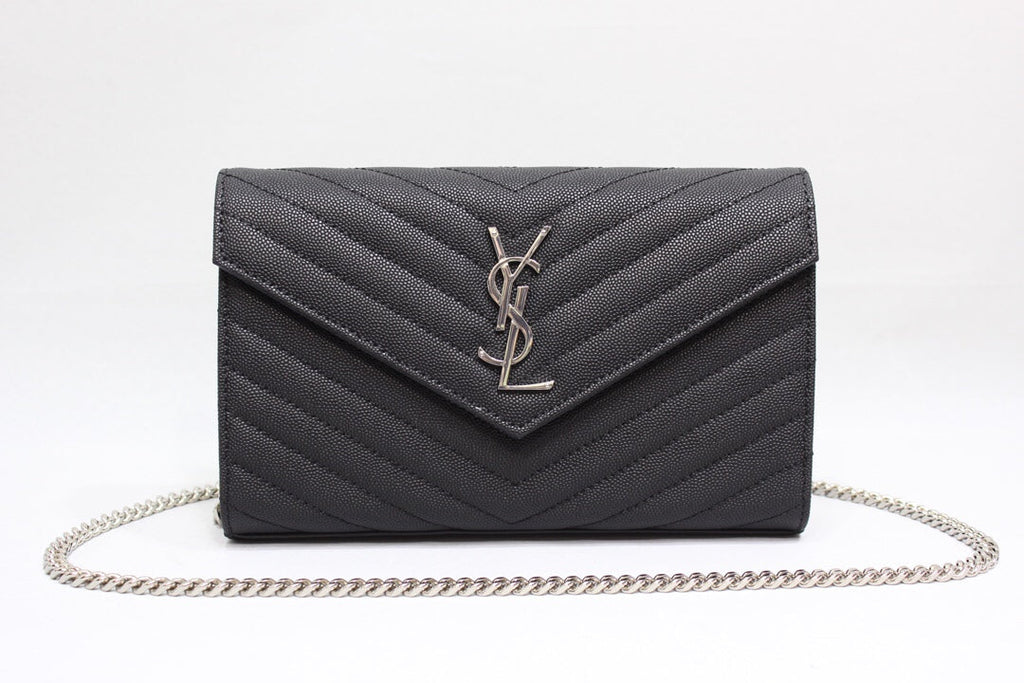 Top Quality Cassandre MatelassÃ© Chain Wallet In Grain De Poudre Embossed Black For Women 8.8in/23cm YSL 377828BOW021000