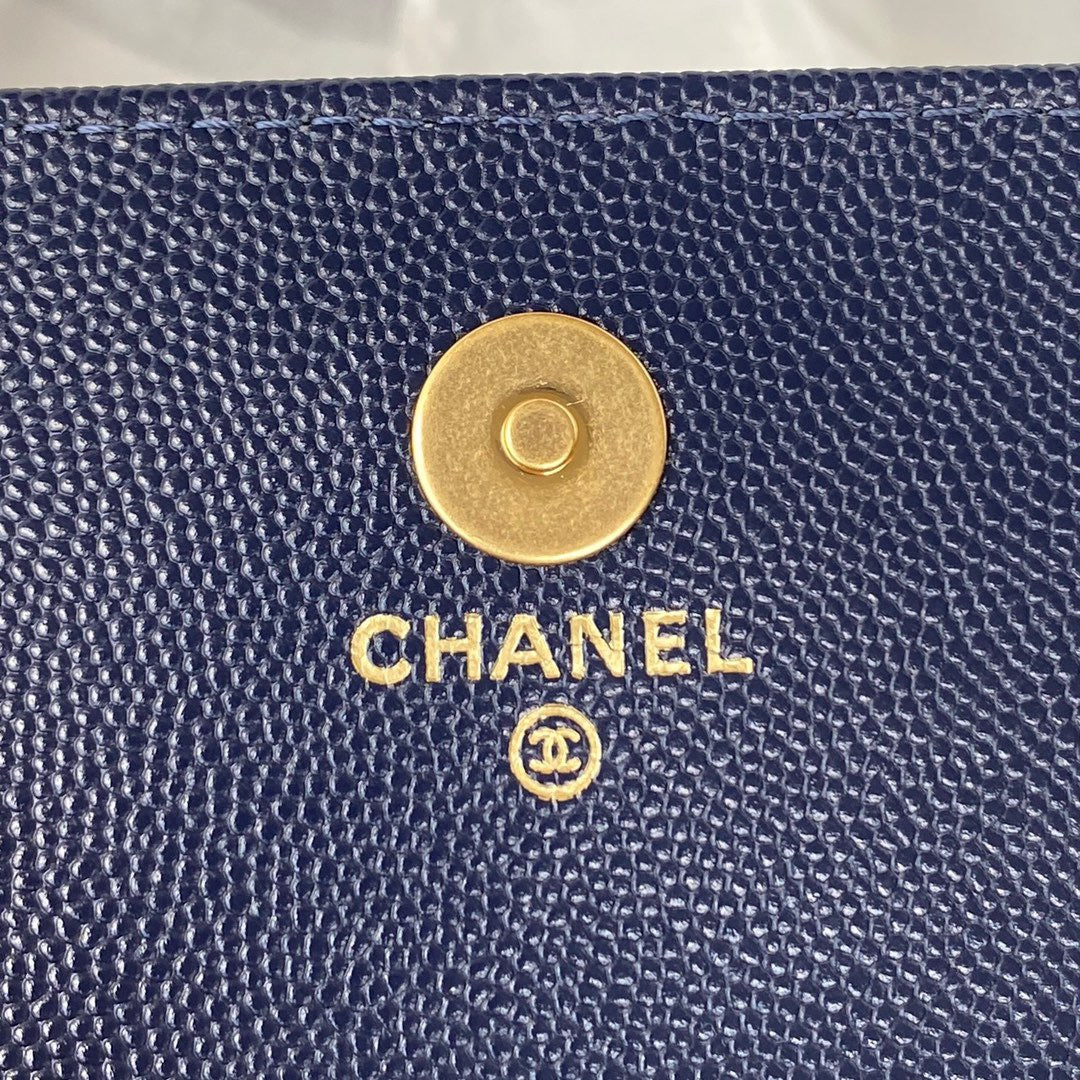 Chanel Clutch With Chain Gold Hardware Grained Shinny Navy Blue For Women Handbags, Shoulder Bags 4.7in/12cm AP2857