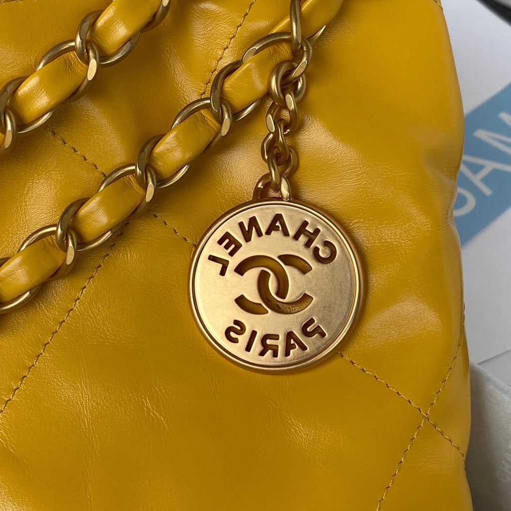 Chanel 22 Handbag Gold Hardware Shiny Yellow For Women Handbags, Shoulder Bags 16.5in/38cm AS3261