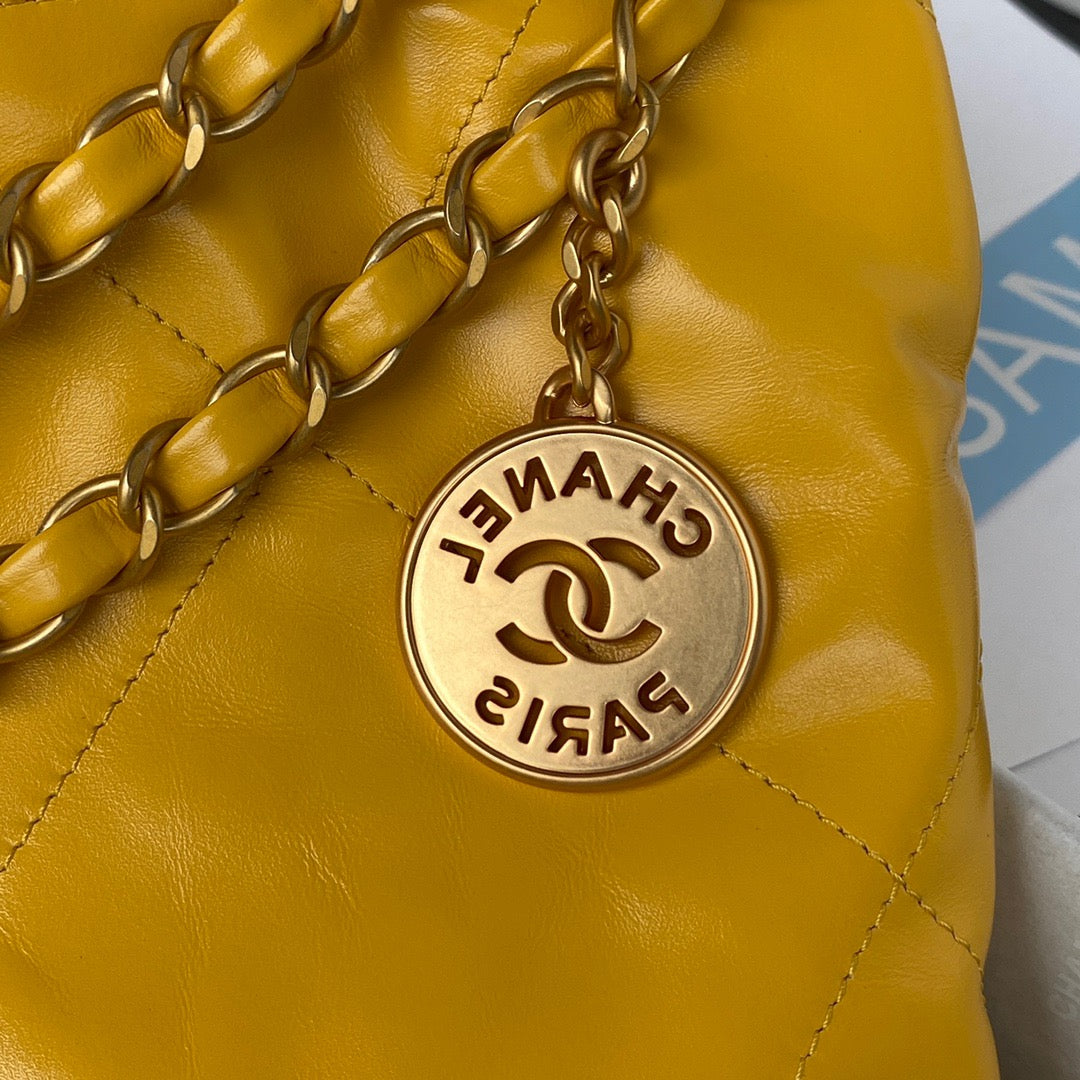 Chanel 22 Handbag Gold Hardware Shiny Yellow For Women, Women’s Handbags, Shoulder Bags 16.5in/38cm AS3261