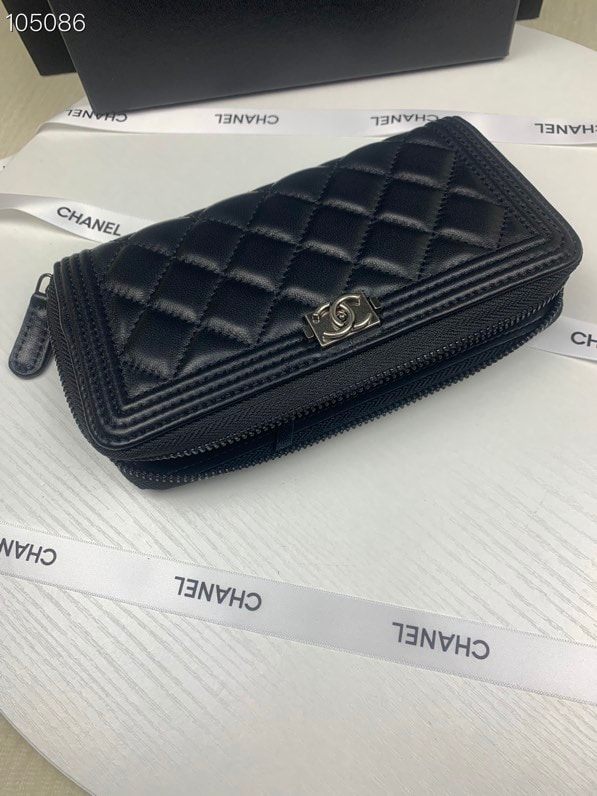 Chanel CHL BOY LONG ZIPPED WALLET BLACK 19.4CM