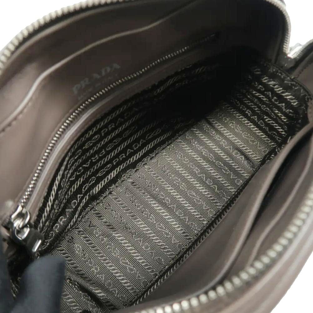 PRADA Diagramme Leather Crossbody Bag Clay Grey