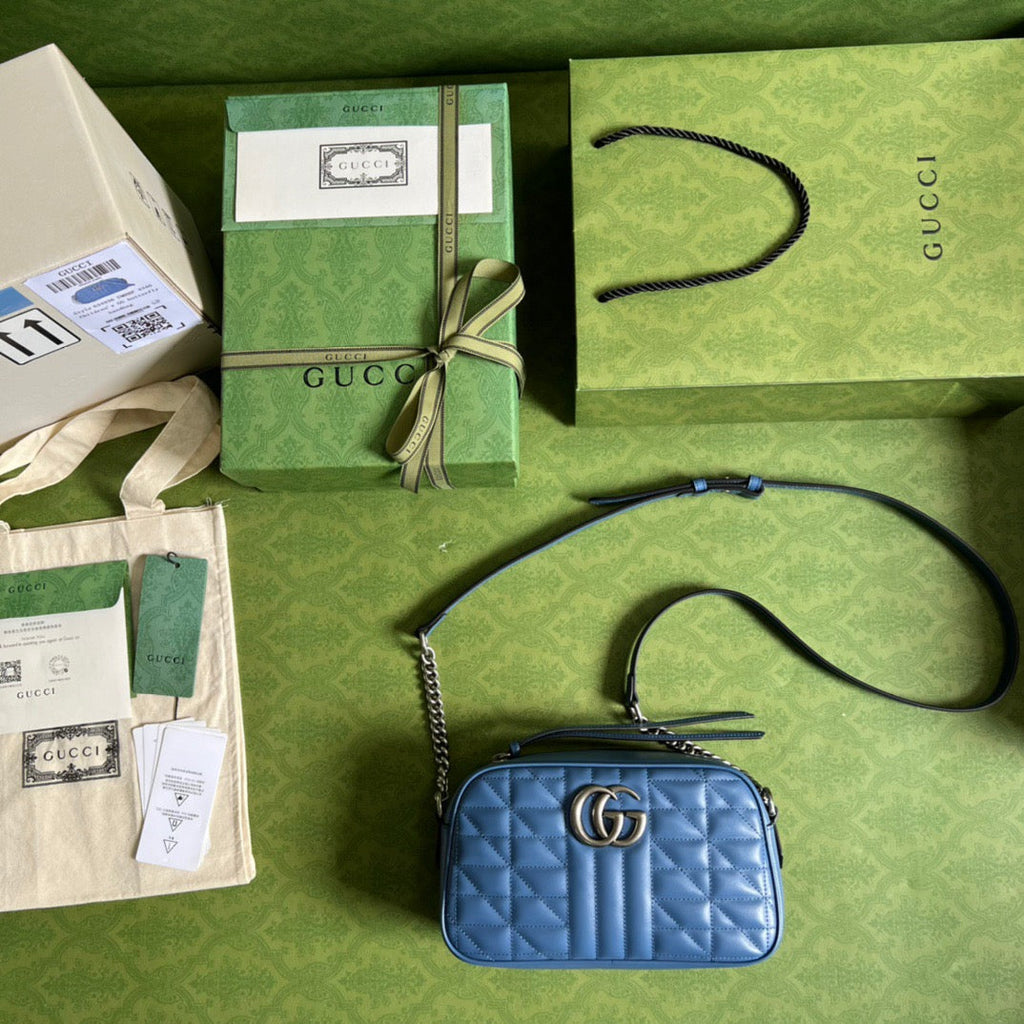 Gucci Marmont Matelasse Shoulder Bag Blue For Women, Women’s Bags 9.5in/24cm Gucci 634936 UM8BF 4340