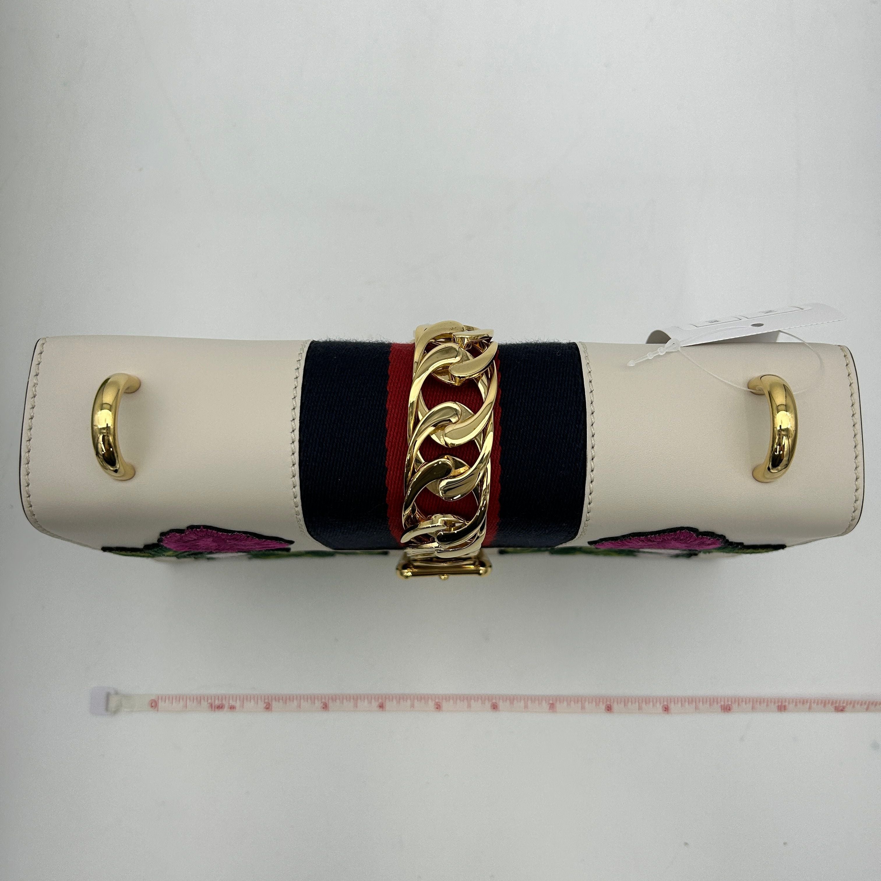 GUCCI SyLouis Vuittonie Shoulder Bag White Pink Multi Leather Floral Embroidery ITNS71BDBE3Q