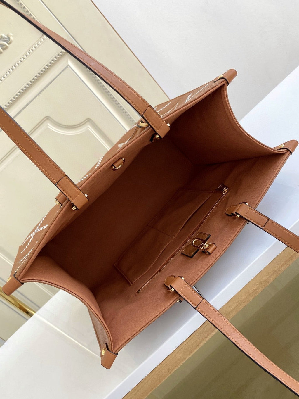 Louis Vuitton Onthego MM Tote Bag Monogram Empreinte Arizona Brown For Women, Women Handbags, Shoulder Bags And Crossbody Bags 13.8in/35cm Louis Vuitton M46015
