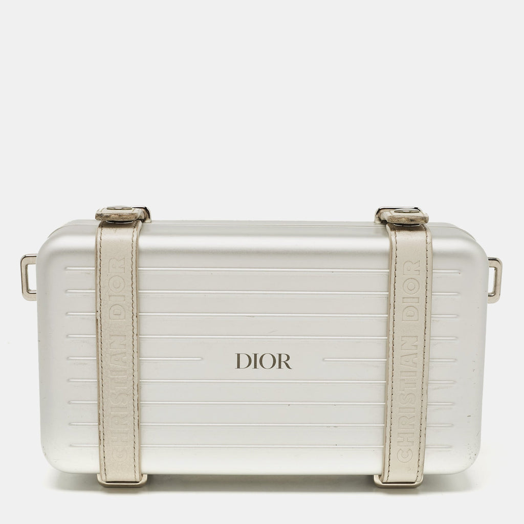 Christian Dior X Rimowa Silver Aluminum And Leather Personal Clutch Bag