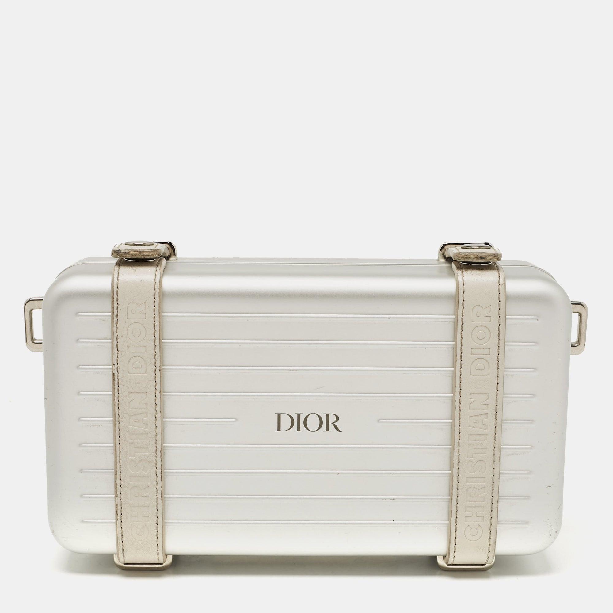 Christian Dior X Rimowa Silver Aluminum And Leather Personal Clutch Bag
