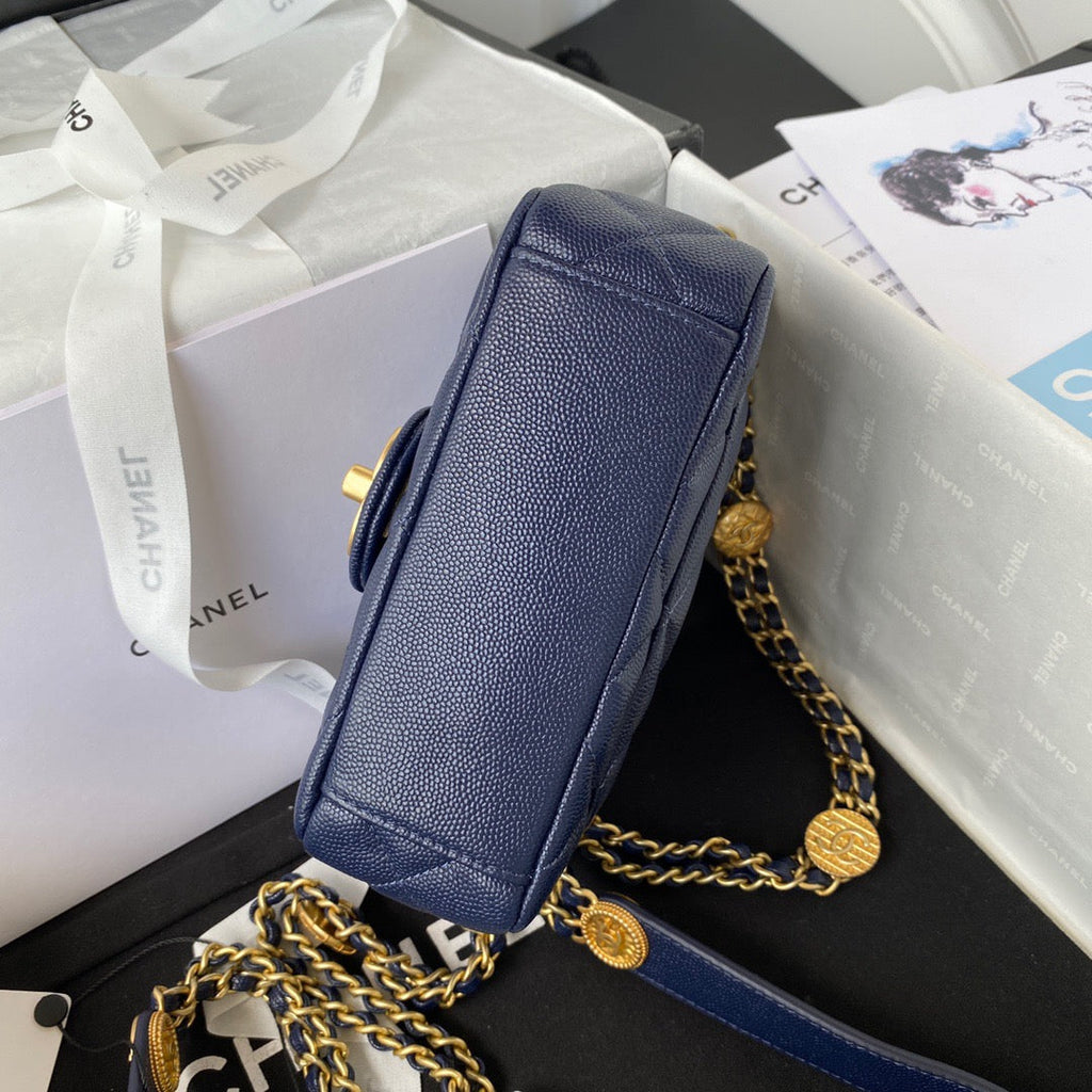 ChanelMini GlamIap Bag With Top Handle Gold Hardware Navy Blue For Women Handbags, Shoulder Bags 7.9in/20cm AS2431 B08846 NJ532
