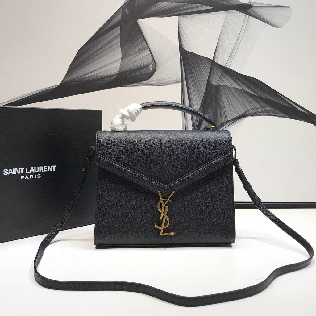 YSSL Cassandra Medium Top Handle Bag In Grain Black For Women 9in/24.5cm YSL