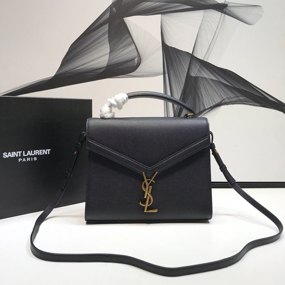 YSSL Cassandra Medium Top Handle Bag In Grain Black For Women 9in/24.5cm YSL