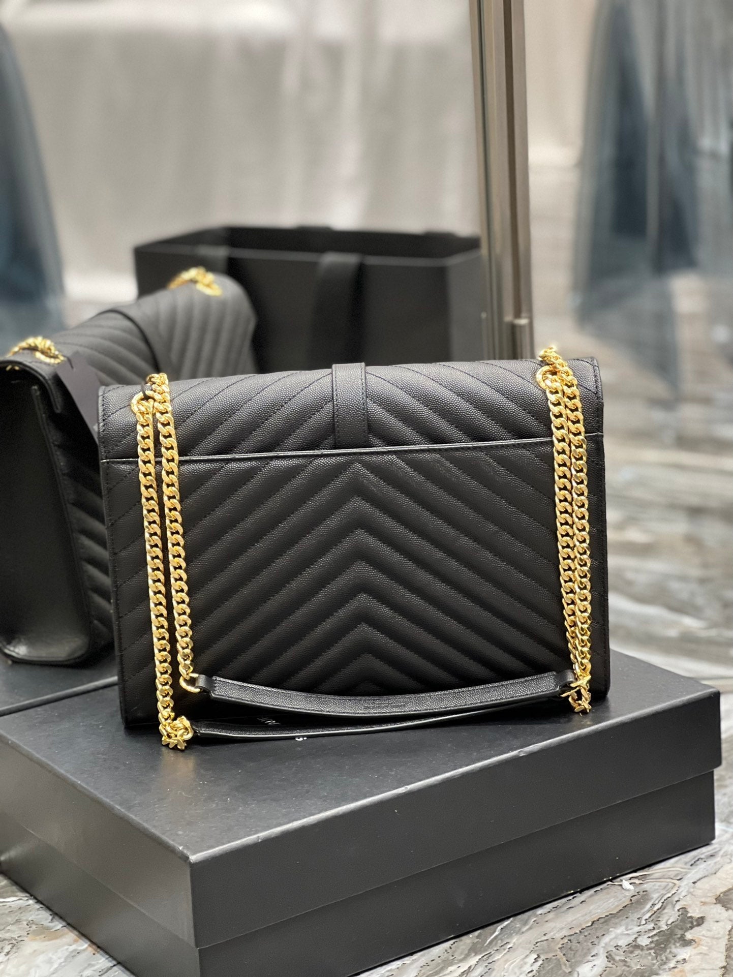 YSSL College Large Chain Bag Black For Women 12in/32cm YSL 600278BRM071000