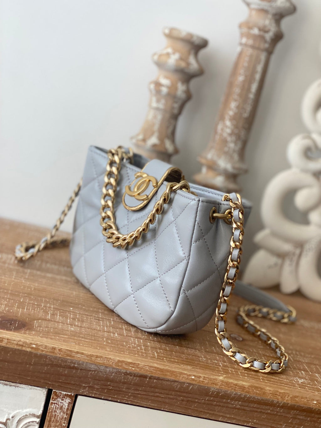 ChanelSmall Hobo Bag Gold Hardware Grey For Women Handbags, Shoulder Bags 7.5in/19cm