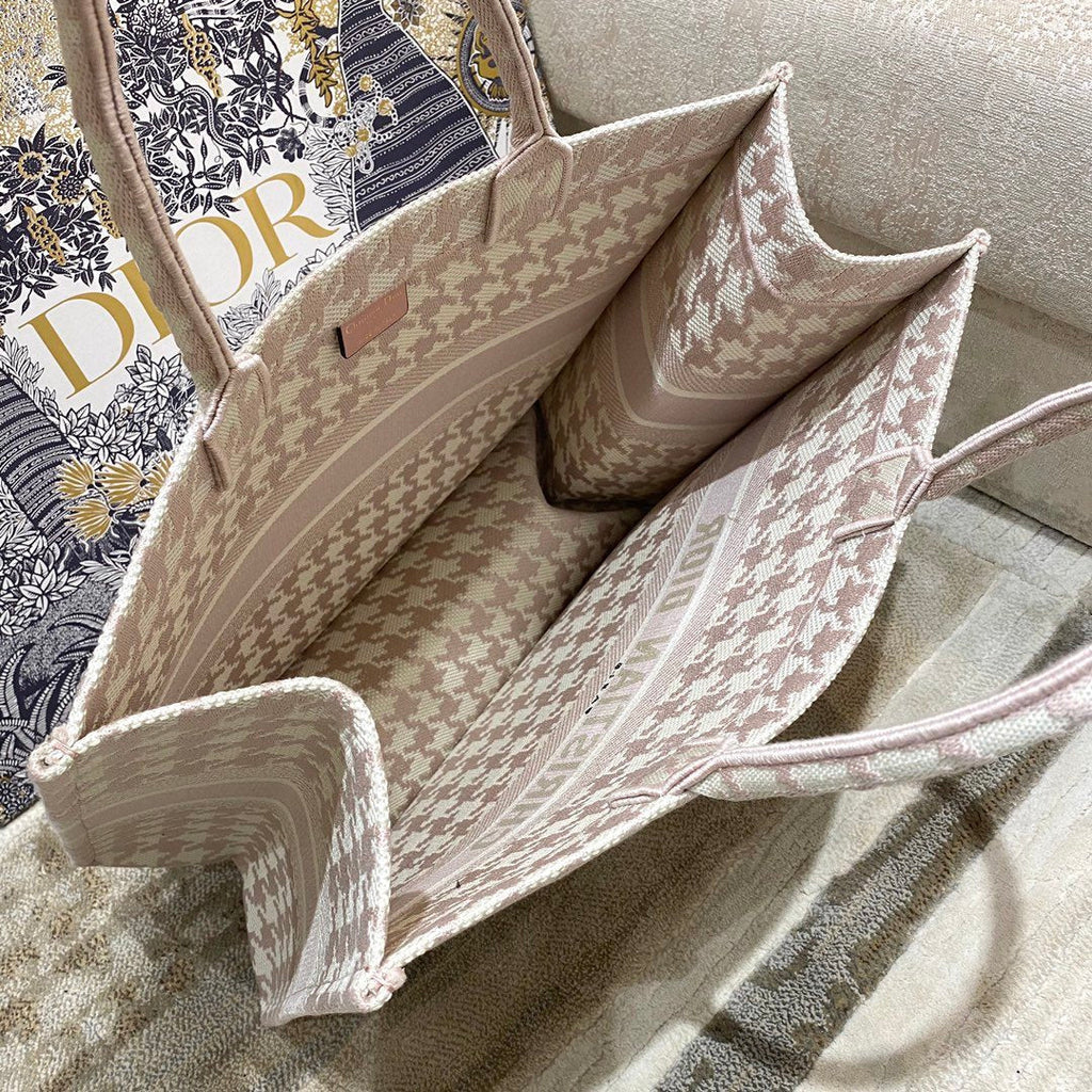 Dior Large Book Tote Pale Pink Houndstooth Embroidery, Pink, For Women Women’s Handbags, Shoulder Bags, 42cm CD