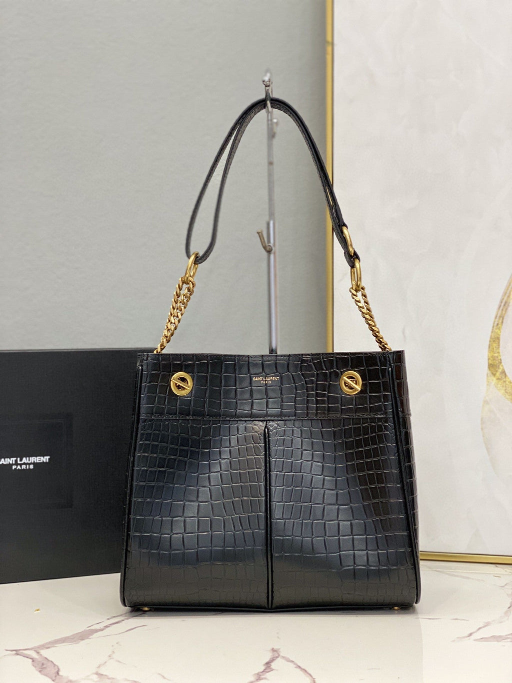 Top Quality Claude-Effect Tote Bag Black For Women 11in/28cm YSL 64028116J0W