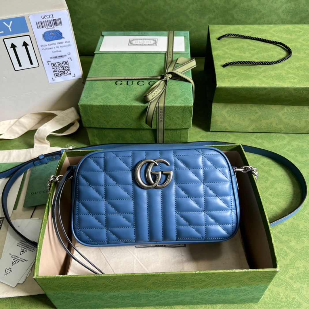 Gucci Marmont Matelasse Shoulder Bag Blue For Women, Women’s Bags 9.5in/24cm Gucci 634936 UM8BF 4340