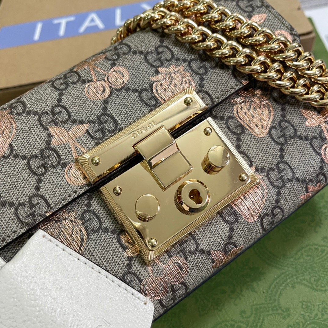 Gucci Padlock Small Gucci Strawberry Shoulder Bag Beige For Women, Women’s Bags 7.9in/20cm Gucci