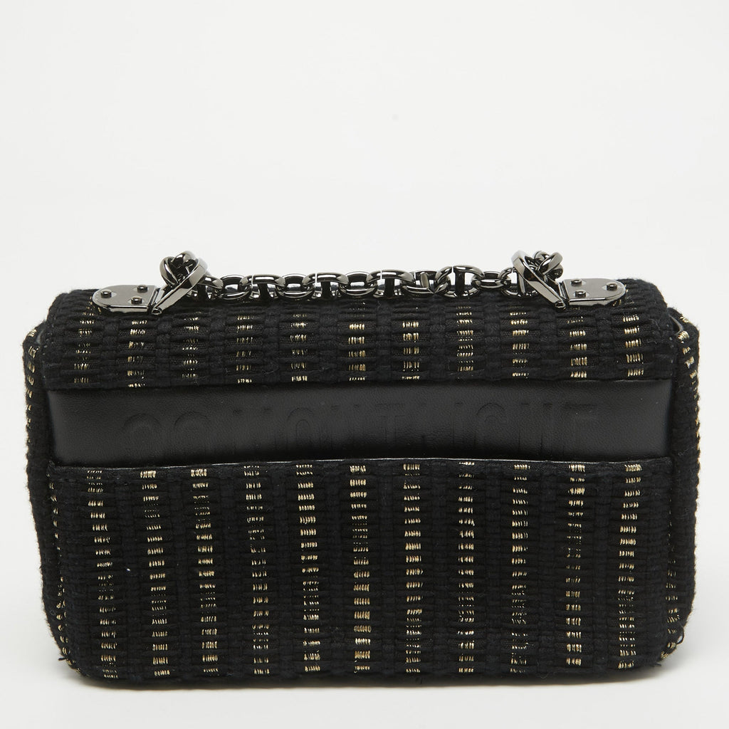 Dior Black/gold Embroidered Fabric Small Caro Shoulder Bag