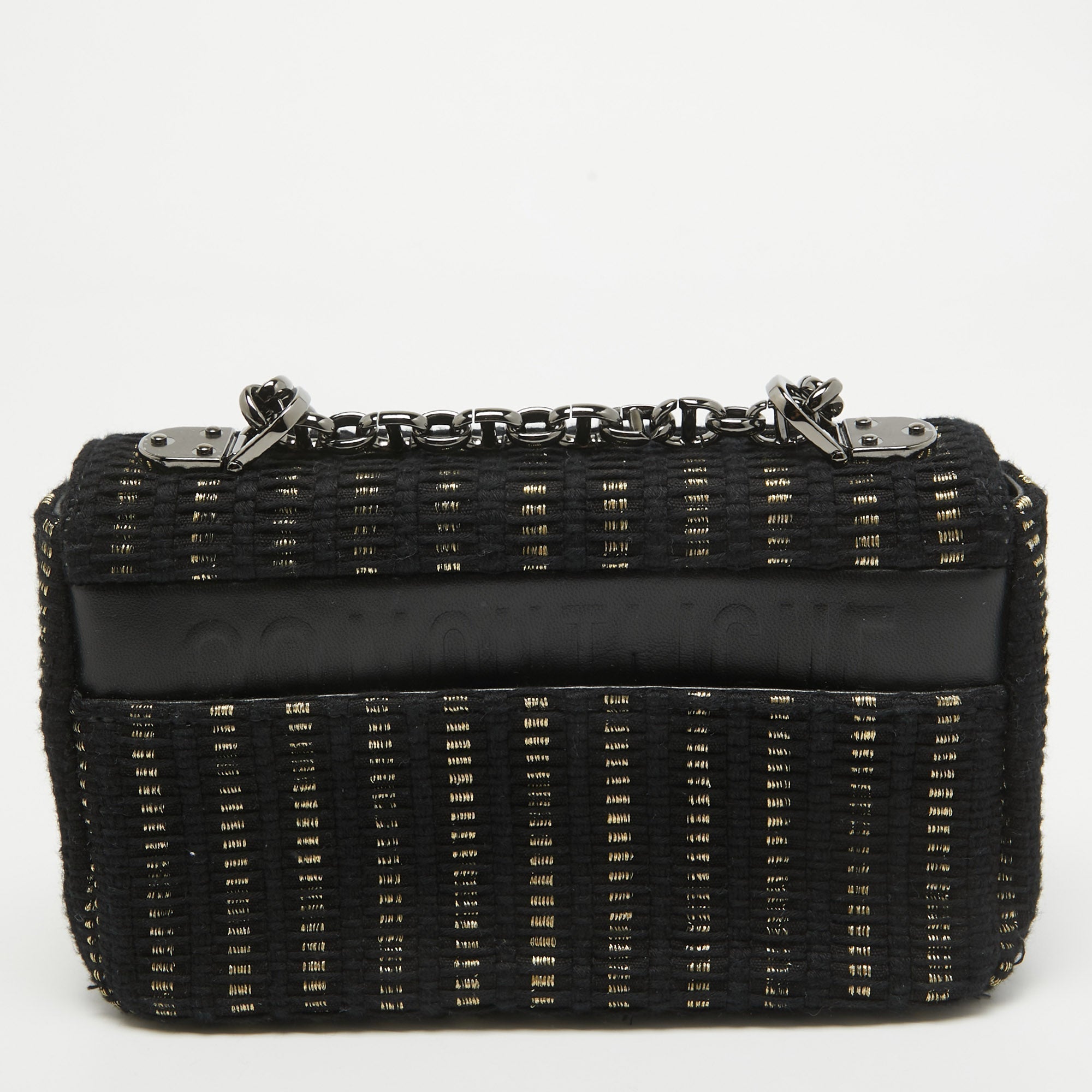 Dior Black/gold Embroidered Fabric Small Caro Shoulder Bag