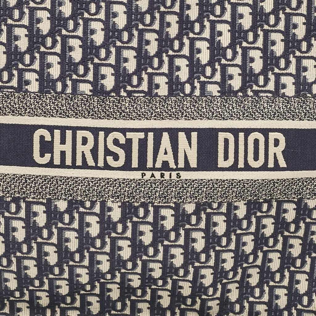 Dior Navy Blue Oblique Embroidered Canvas Large Book Tote