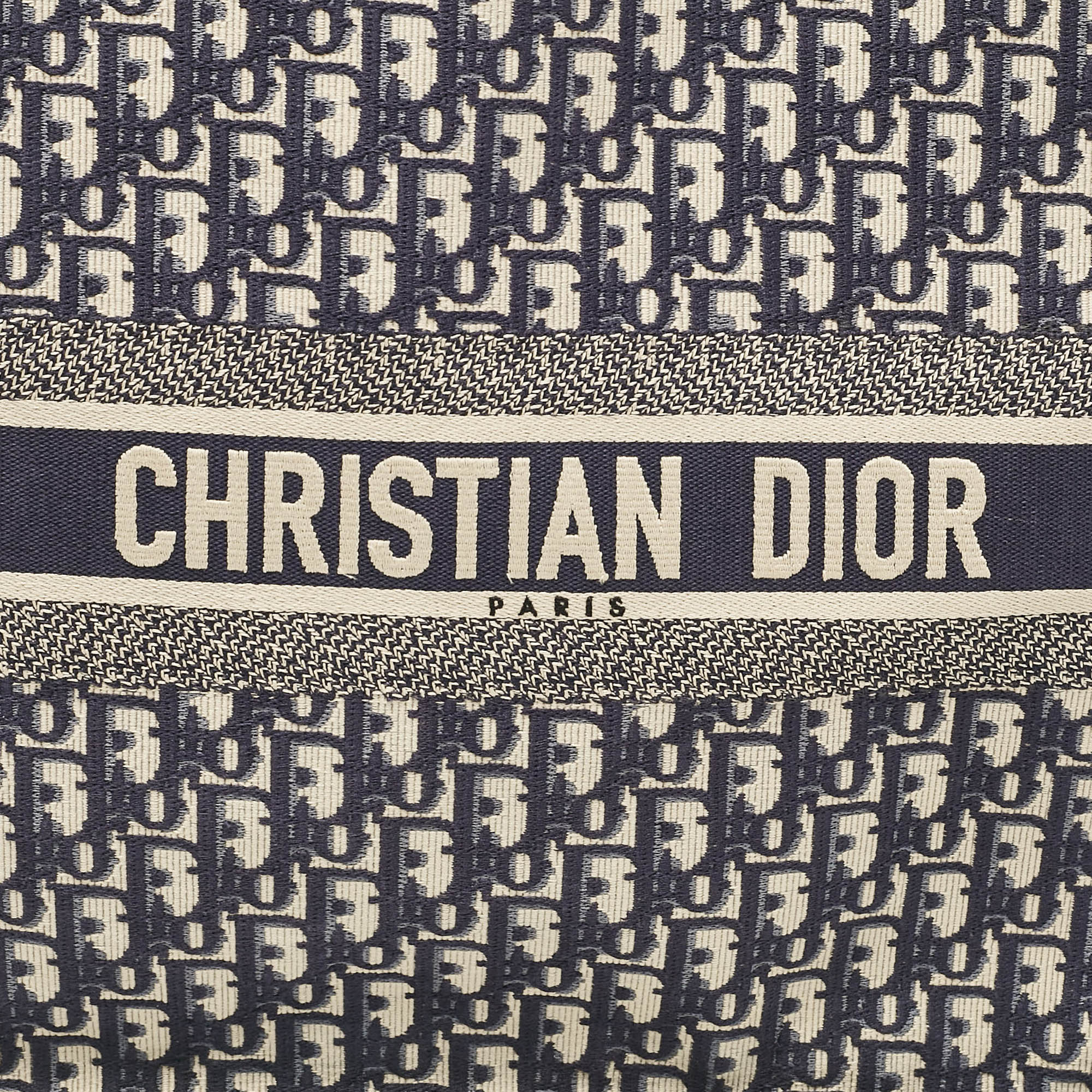 Dior Navy Blue Oblique Embroidered Canvas Large Book Tote