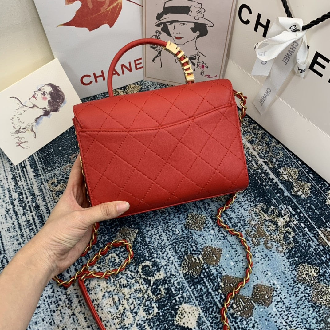 ChanelSmall Flap Bag With Top Handle Gold Hardware Red For Women, Women’s Handbags, Shoulder Bags 7.9in/20cm AS2059
