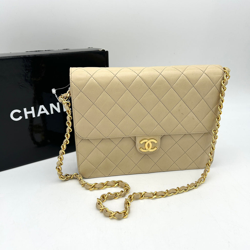 Chanel Beige Gold Lambskin Matelasse Shoulder Bag ch88101cd